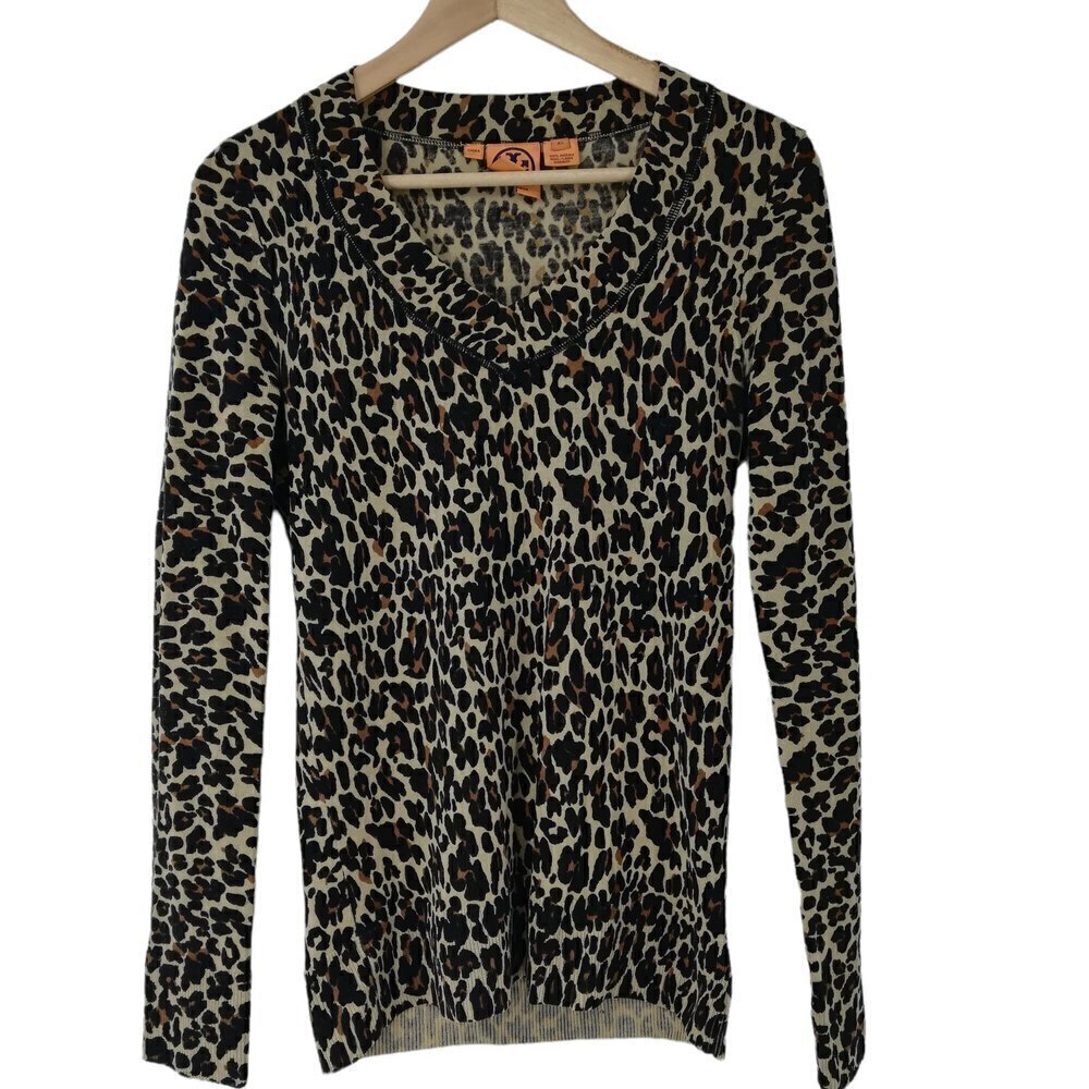 Tory Burch Merino Wool Leopard Print Sweater Size XS Lightweight Long Sleeve